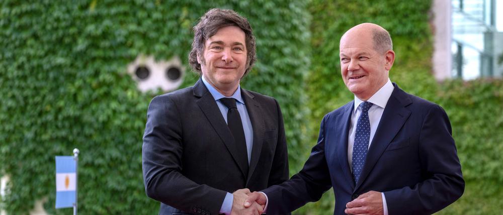 Ein ungewöhnlicher Gast: Der argentinische Präsident Javier Milei am Sonntag bei Bundeskanzler Olaf Scholz in Berlin. Neben Argentinien gehören Brasilien, Paraguay, Uruguay und Venezuela zu Mercosur.