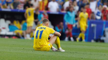 Artem Dovbyk seen after UEFA EURO, EM, Europameisterschaft,Fussball 2024 game between national teams of Ukraine and Belgium at MHPArena, Stuttgart, Germany Stuttgart MHPArena Germany Copyright: xMaciejxRogowskix ukrbel-1-2