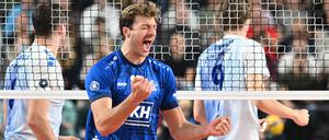 Ausgelassener Jubel. Matthew „Matt“ Knigge wechselt aus Lüneburg nach Berlin und will mit den Volleys Meister werden.