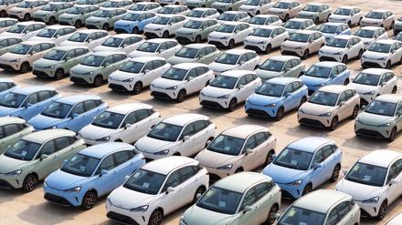 E-Autos aus China stehen für den Export bereit.