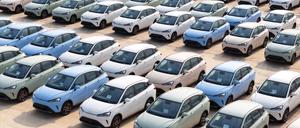 E-Autos aus China stehen für den Export bereit.