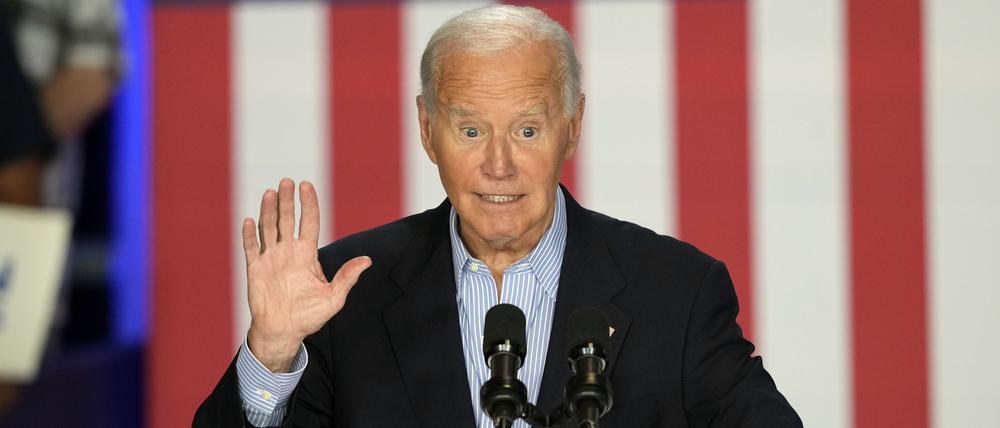 US-Präsident Joe Biden bei einer Wahlkampfveranstaltung in der Sherman Middle School in Madison, Wisconsin.
