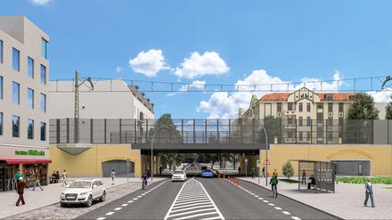 So soll die neue Bahnbrücke über die Wollankstraße aussehen.