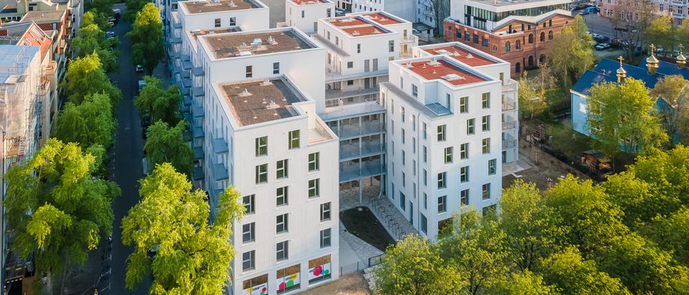 Das Bauprojekt der Gewobag in der Arcostraße von oben.
