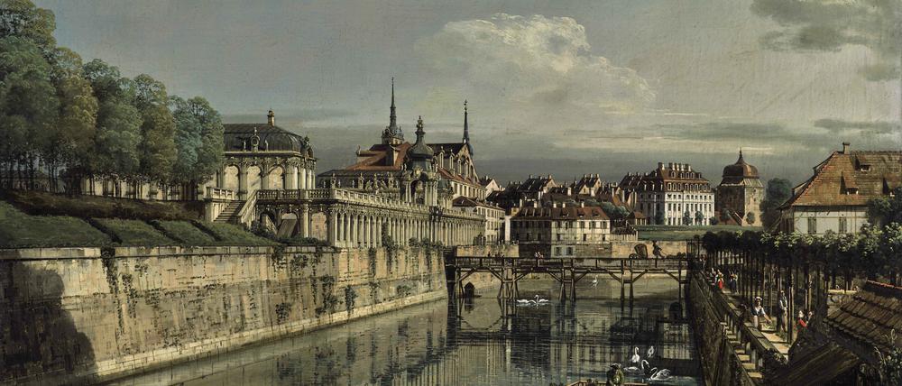 Bernardo Bellottos Ölgemälde „Ansicht des Zwingergrabens in Dresden“ von 1752.