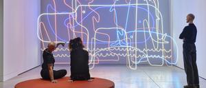 „Enzos Zoo“ von Nanda Vigo erinnert als Neoninstallation an Enzo Maris berühmtes Tier-Puzzle.
