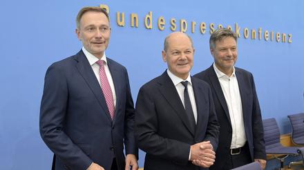 Christian Lindner, Olaf Scholz und Robert Habeck bei der Vorstellung der Haushaltseinigung vor gut einer Woche.