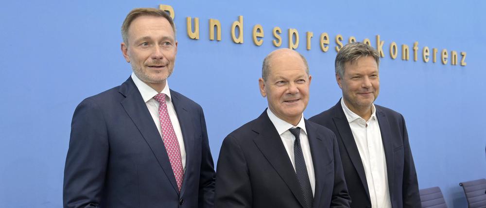 Christian Lindner, Olaf Scholz und Robert Habeck bei der Vorstellung der Haushaltseinigung vor gut einer Woche.