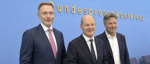 Christian Lindner, Olaf Scholz und Robert Habeck bei der Vorstellung der Haushaltseinigung vor gut einer Woche.