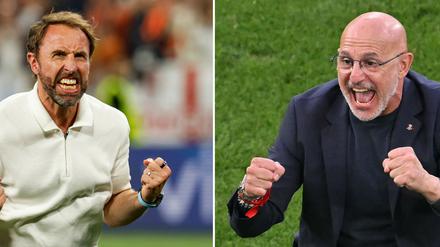 Einer wird sich freuen. Englands Coach Gareth Southgate (l.) und Spaniens Luis de la Fuente.  