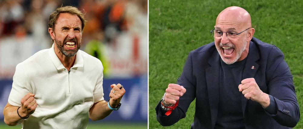 Einer wird sich freuen. Englands Coach Gareth Southgate (l.) und Spaniens Luis de la Fuente.  
