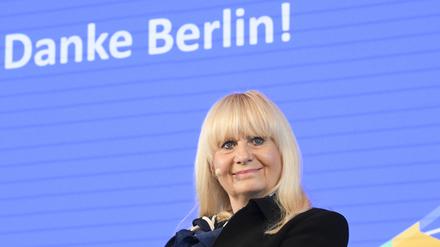 Iris Spranger (SPD), Sportsenatorin, spricht beim Abschluss-Medienevent „Die UEFA Euro 2024 in der Sportmetropole Berlin· in der rbb Dachlounge.“