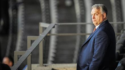 Olympiastadion Berlin, Ungarns Regierungschef Viktor Orban dem Spiel auf der Tribüne. 