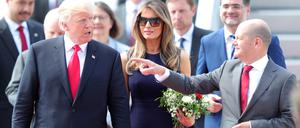 Das erste Mal: Beim G20-Gipfel in Hamburg 2017 begrüßte der damalige Bürgermeister Olaf Scholz den US-Präsidenten Donald Trump und dessen Frau Melania in der Hansestadt.