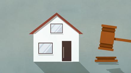 Illustration eines Hauses neben einem Auktionshammer.