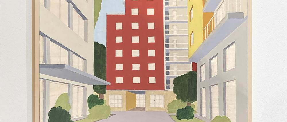Red Building, 2024, Acryl auf Holz, von Zoran Minic in der Galerie Albrecht Berlin