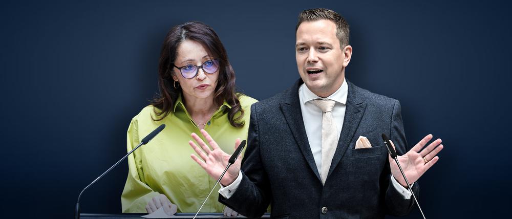Justizsenatorin Felor Badenberg (CDU) und Linke-Politiker Sebastian Schlüsselburg.