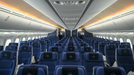 Blick in den Dreamliner vom Typ Boeing 787-9 „Berlin“ der Lufthansa-Langstreckenflotte.