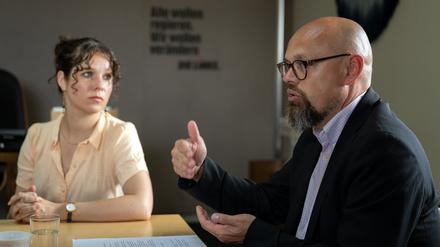 Anne Helm und Tobias Schulze, Vorsitzende der Fraktion Die Linke im Abgeordnetenhaus von Berlin.