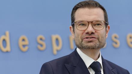 Bundesjustizminister Marco Buschmann am Dienstag vor der Bundespressekonferenz. 