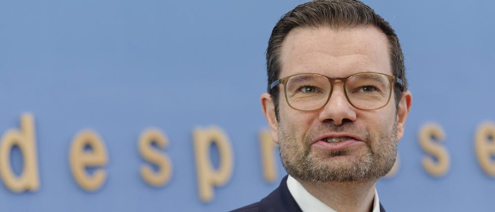 Bundesjustizminister Marco Buschmann am Dienstag vor der Bundespressekonferenz. 