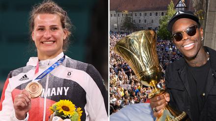 Das Fahnen-Doppel bei der Eröffnungsfeier: Anna-Maria Wagner und Dennis Schröder.