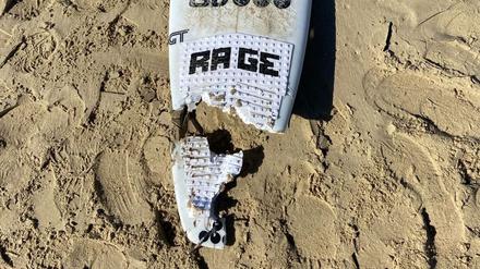 So sah das Surfbrett nach der Haiattacke aus.