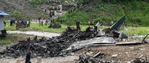 Flugzeugwrack auf dem Tribhuvan International Airport in Kathmandu, Nepal
