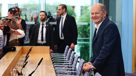 Bundeskanzler Olaf Scholz (SPD) vor seiner Sommerpressekonferenz am 24. Juli 2024.