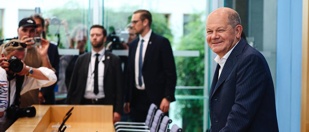 Bundeskanzler Olaf Scholz (SPD) vor seiner Sommerpressekonferenz am 24. Juli 2024.