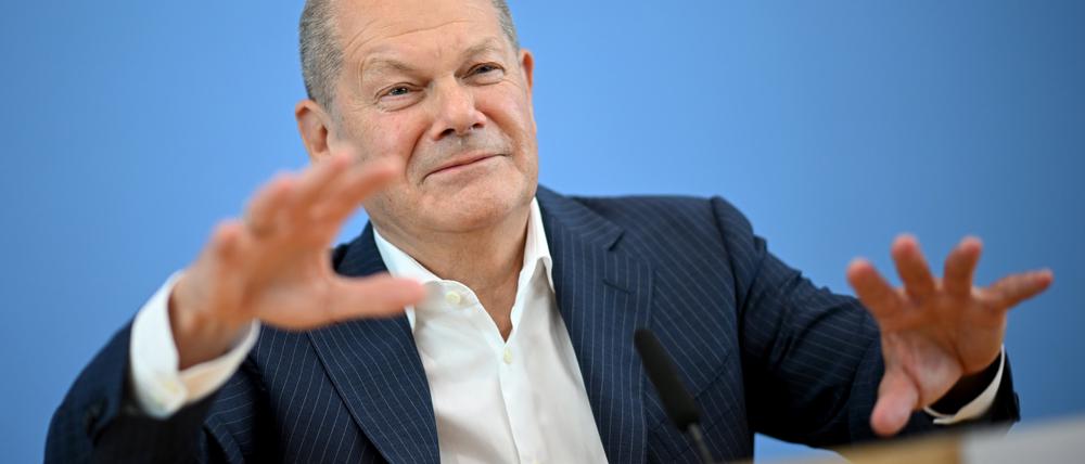 Bundeskanzler Olaf Scholz (SPD) am Mittwoch in der Bundespressekonferenz.