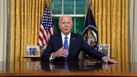 US-Präsident Joe Biden spricht während einer Ansprache an die Nation über seine Entscheidung, nicht zur Wiederwahl anzutreten. 