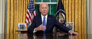 US-Präsident Joe Biden spricht während einer Ansprache an die Nation über seine Entscheidung, nicht zur Wiederwahl anzutreten. 