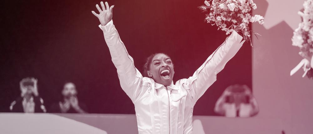 Simone Biles nach ihrer Qualifikation für die Olympischen Spiele 2024.