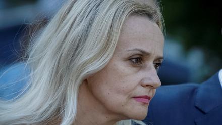 Die ukrainische Professorin und Politikerin Iryna Farion nimmt am 8. Mai 2013 an einer Kundgebung in Lviv (Ukraine) teil. Sie wurde im Juli 2024 von einem bewaffneten Mann getötet.  