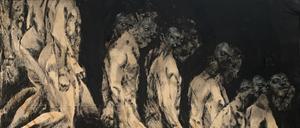 Roméo Mivekannin Bild „Homme Descendant Escalier“ von 2022 misst 250 x 250 Zentimeter.