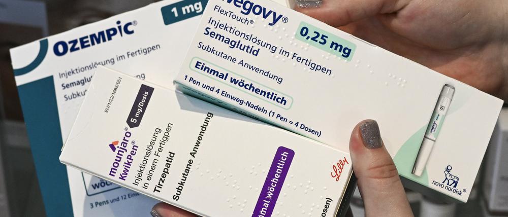 Abnehmspritzen der Marken Wegovy, Ozempic und Mounjaro.