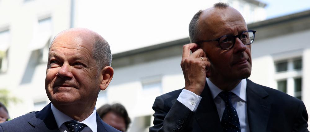 Finden sie gemeinsame Lösungen nach dem Anschlag von Solingen? Kanzler Olaf Scholz (l.) und CDU-Chef Friedrich Merz.
