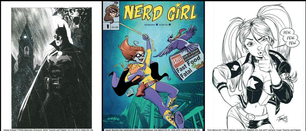 Auch diese Arbeiten von Jonas Scharf, Sarah Burrini und Tom Bancroft sind in der Ausstellung zu sehen.