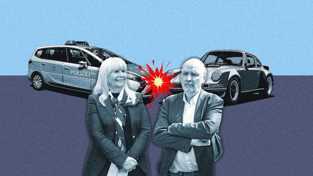 Ein Polizeiauto touchiert beim Einparken das Auto von Jörg Stroedter SPD, Ehemann von Innensenatorin Iris Spranger. 