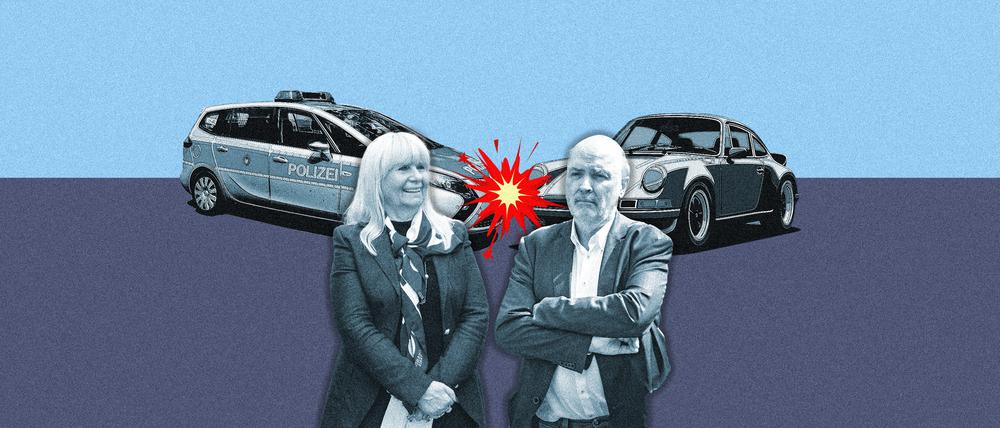 Ein Polizeiauto touchiert beim Einparken das Auto von Jörg Stroedter SPD, Ehemann von Innensenatorin Iris Spranger. 