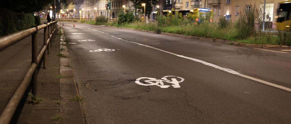 Aktivisten der Gruppe Sand im Getriebe haben in Berlin selbst einen Pop-up-Radweg aufgemalt.