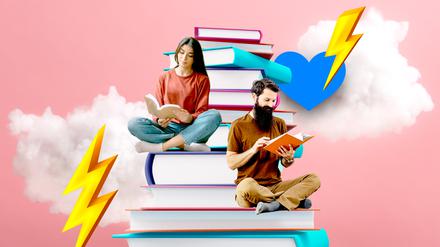 Lesen für die Liebe: Ein Paar ackert sich durch einen Stapel Ratgeber.