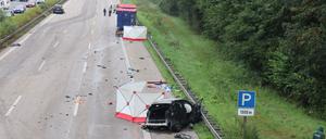 Gesperrter Abschnitt auf der Autobahn A5 bei Bruchsal in Baden-Württemberg.