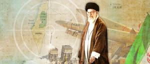 Der geistige Führer des Iran, Ajatollah Ali Chamenei, vor einer Landkarte mit Raketen, die auf Israel gerichtet sind. Experten erwarten in den kommenden Tagen einen Militärschlag des Irans und der libanesischen Hisbollah-Miliz gegen Israel.