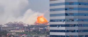 Die Explosion im Ningbo-Zhoushan-Hafen.