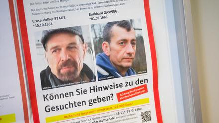Die Suche nach den früheren RAF-Mitgliedern Staub und Garweg geht weiter.