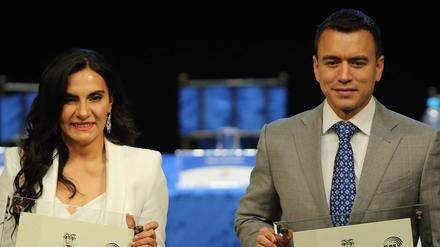 Der ecuadorianische Präsident Daniel Noboa und seine Vizepräsidentin Veronica Abad erhalten ihre Beglaubigungsschreiben (Archivbild).