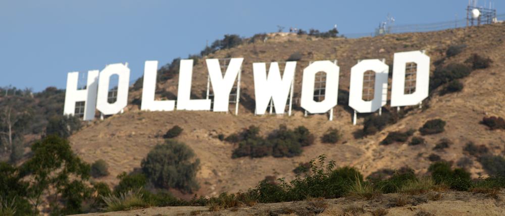 Wanderer am Hollywoodzeichen am 19. Oktober 2017.