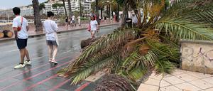 Unwetter Schäden am Strand von Santa Ponsa auf Mallorca.